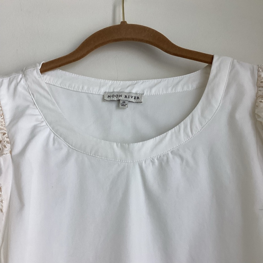 Moon River Dress Womens 
Medium Ivory Embroidered Eyelet Puff Sleeves Feminine - Picture 6 of 14